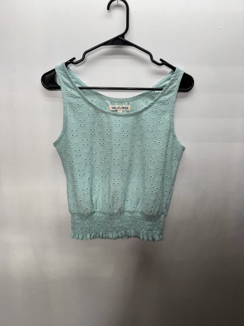 Wallflower Light Mint Eyelet Smocked Hem Tank